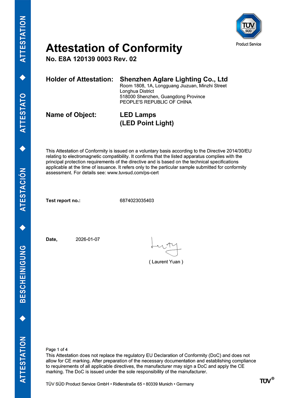 永利集团官网照明发光字装饰led灯胆通过TUV CE(EMC)认证